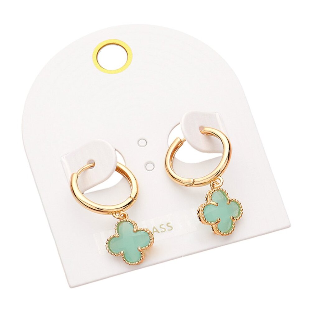 Quatrefoil Stone Cluster Dangle Huggie Earrings - Picture 3 of 3
